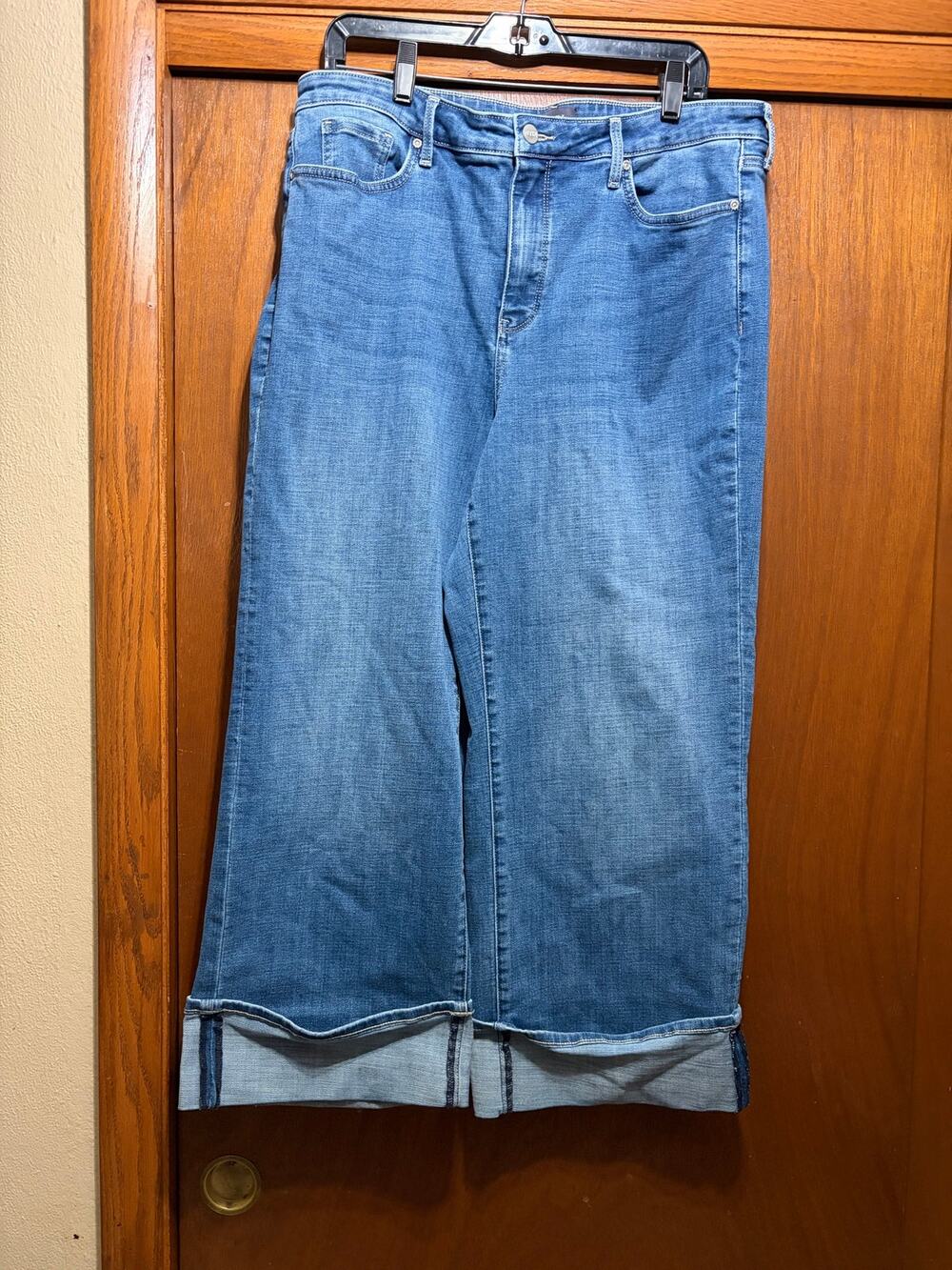 NYDJ Teresa Wide Leg Jeans Women's 16P Petite Medium Wash Cuffed Hem
